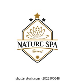 Luxury Spa Resort Logo. With Flower Icon. Premium, Elegant, Classic, and Vintage Logo Template