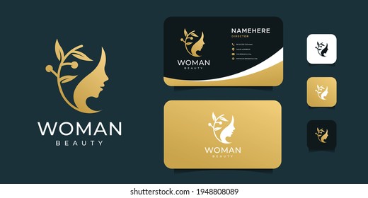 Luxury spa woman face with olive leaf plant logo design vector set. Logo can be used for icon, brand, identity, yoga, decoration, and business company