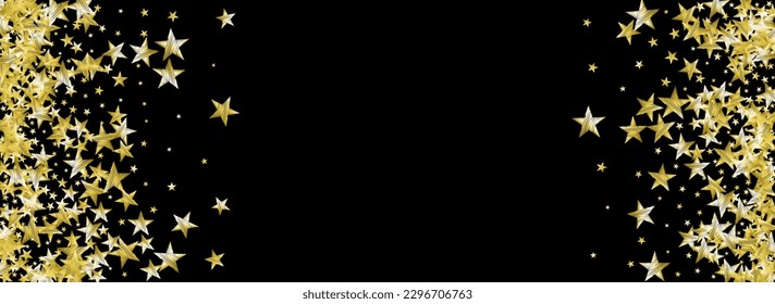 Luxusraum, Vektorschwarz, Panoramablick Hintergrund. Gold Twinkle Confetti Muster. Universelles Vektorschwarz-Panorama-Hintergrund-Design. Party Abstraktes Sparkle Banner.
