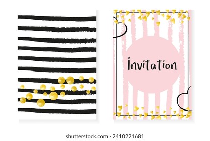 Luxury Sparkle. White Invite. Feminine Painting Set. Pink Party Print. Golden Premium Element. Black Stylish Illustration. Stripe Romantic Spray. Stripe Luxury Sparkle