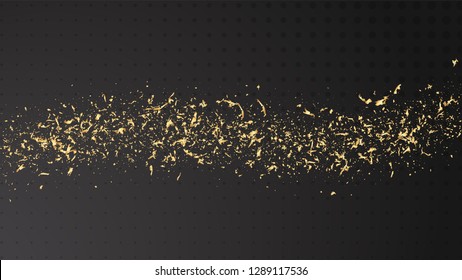 Luxury sparkling placer of golden sand on a black background. Sparkling dust, shiny particles for a pattern in the design of products of the premium segment.