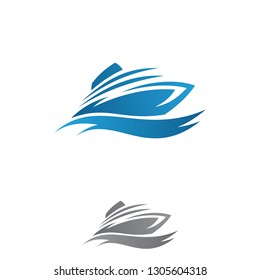 Luxury speed boat vector concept design on the ocean with simple blue wave. Creative ocean ship graphic symbol. Vector illustration EPS.8 EPS.10