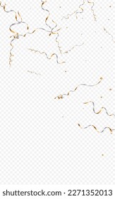 Luxury Spiral Paper Vector Transparent Background. Fun Confetti Branch. Streamer Abstract Plant. Grey Decoration Illustration.