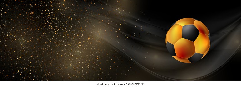 Luxury sport background with golden particles and soccer ball. Vector banner