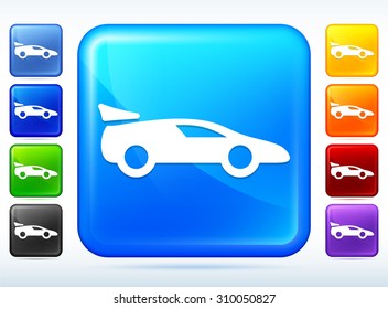 Luxury Sports Car on Blue Square Button