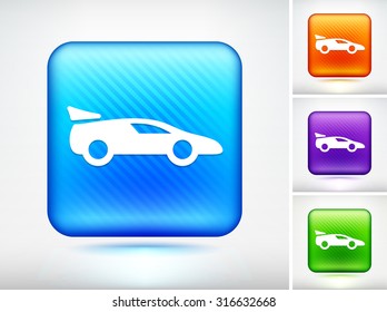 Luxury Sports Car on Blue Square Button