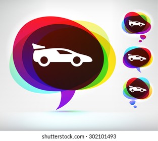 Luxury Sports Car on Colorful Speech Bubble