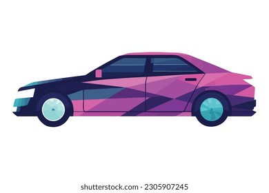 Luxury sports car with purple color over white