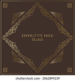 Luxury square Asian Frame of the nomads of Central Asia and Kazakhstan, Kyrgyzstan. Nomadic ethnic stamp style. Asian gold ornaments.	