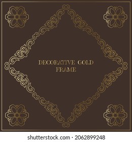 Luxury square Asian Frame of the nomads of Central Asia and Kazakhstan, Kyrgyzstan. Nomadic ethnic stamp style. Asian gold ornaments.	