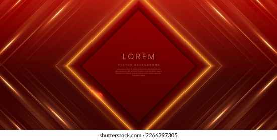 Luxury square frame golden glitter effect glowing on red background with lighting effect sparkle. Template premium award ceremony design. Vector illustration