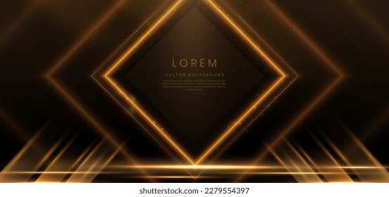 Luxury square frame golden glitter effect glowing on black background with lighting effect sparkle. Template premium award ceremony design. Vector illustration