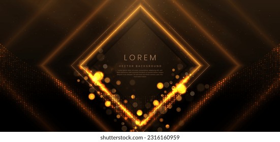 Luxury square frame golden glitter effect glowing on black background with lighting effect sparkle. Template premium award ceremony design. Vector illustration