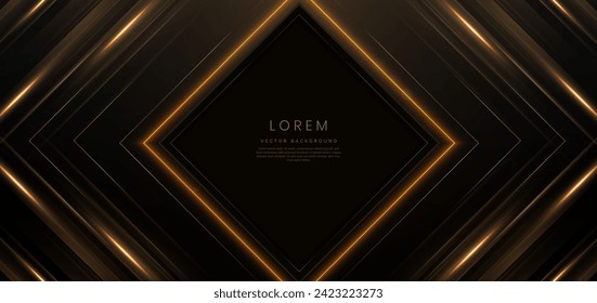 Luxury square frame golden glitter effect glowing on black background with lighting effect sparkle. Template premium award ceremony design. Vector illustration