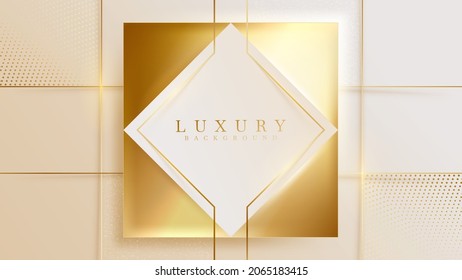 Luxury square golden line background with sparkling light glitter effects.