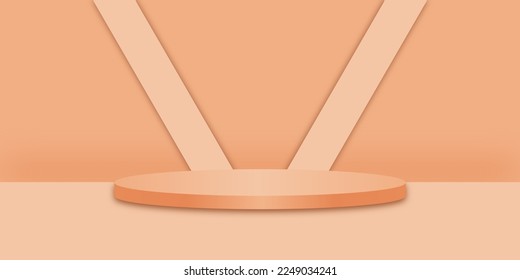 Luxury Stage orange gold podium. 3d rendering pedestal on orange background. Product display podium vector illustration.
