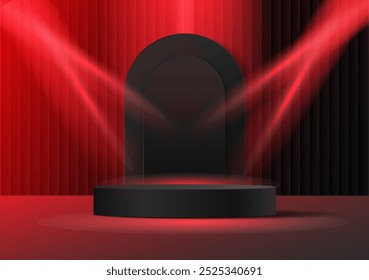 Luxury Stage podium for product display Black and Red scene banner backdrop for Black Friday Sale. Vector illustration