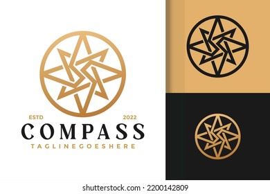 Luxury Star Compass Logo Design, brand identity logos vector, modern logo, Logo Designs Vector Illustration Template