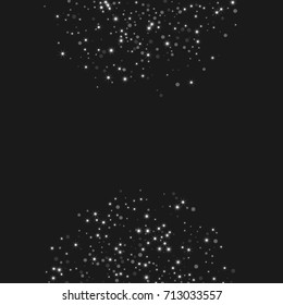 Luxury starry night design. Silver shiny confetti from falling stars. Well suited for posters, banners, advertisements, cards, web pages, parties