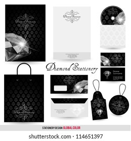 Luxury stationery design with diamond and ornate background