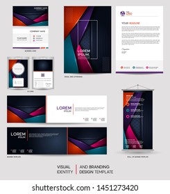 Luxury stationery mock up set and visual brand identity with abstract overlap layers background . Vector illustration mock up for branding, cover, card, product, event, banner, website. 