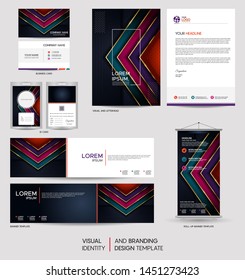 Luxury stationery mock up set and visual brand identity with abstract overlap layers background . Vector illustration mock up for branding, cover, card, product, event, banner, website. 