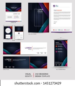 Luxury stationery mock up set and visual brand identity with abstract overlap layers background . Vector illustration mock up for branding, cover, card, product, event, banner, website. 