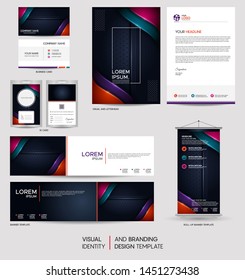 Luxury stationery mock up set and visual brand identity with abstract overlap layers background . Vector illustration mock up for branding, cover, card, product, event, banner, website. 
