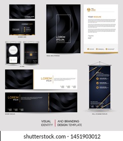 Luxury stationery mock up set and visual brand identity with abstract overlap layers background . Vector illustration mock up for branding, cover, card, product, event, banner, website. 