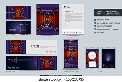 Luxury stationery mock up set and visual brand identity with abstract overlap layers background . Vector illustration mock up for branding, cover, card, product, event, banner, website. 