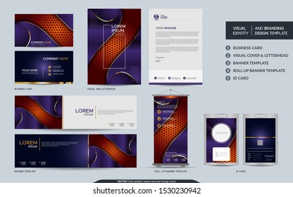 Luxury stationery mock up set and visual brand identity with abstract overlap layers background . Vector illustration mock up for branding, cover, card, product, event, banner, website. 
