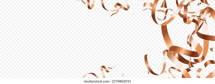 Luxury Streamer Carnival Vector Panoramic Transparent Background. Flying Spiral Illustration. Ribbon Party Poster. Yellow Falling Invitation.
