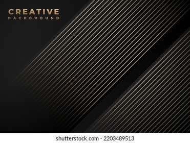Luxury Stripes Golden Lines Diagonal Overlap on Black Background with Copy Space for Text