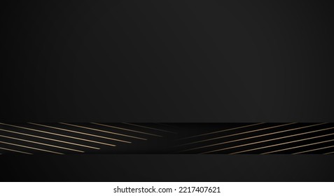 Luxury Stripes Golden Lines Diagonal Overlap on Black Background with Copy Space for Text
