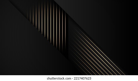 Luxury Stripes Golden Lines Diagonal Overlap on Black Background with Copy Space for Text