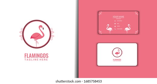 luxury style flamingo logo set with business card, vector design isolated