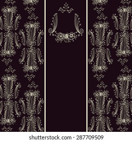 Luxury style greeting card design template. With doodle hand drawn background and circle frame for your text.