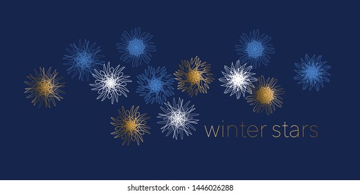 Luxury style whinter geometric pattern for invitation. Geometry stock vector illustration. Gold and sea blue colors design element for elegant festive projects and awards.  
