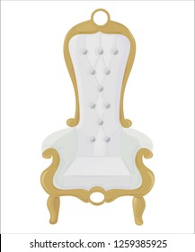 Luxury Style White Chair Or Armchair Isolated Vector Illustration. Could Be Also Used As Vintage Royal Throne Chair With Elegant High Back.