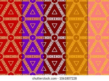 Luxury stylish geometric ornament. Floral seamless pattern. Set of color background. Vector illustration for print.