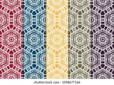 Luxury stylish geometric ornament. seamless pattern. Set of color background. Vector illustration for print.