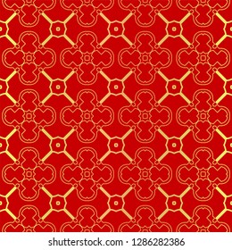 Luxury Stylish Geometry Seamless Pattern Art Deco Background. Texture For Wallpaper, Invitation. Vector Illustration. red gold color.