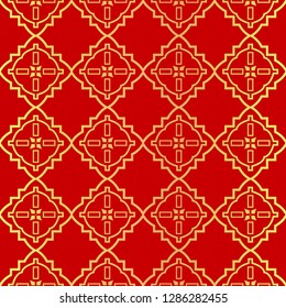 Luxury Stylish Geometry Seamless Pattern Art Deco Background. Texture For Wallpaper, Invitation. Vector Illustration. red gold color.