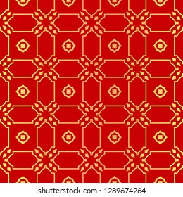 Luxury Stylish Geometry Seamless Pattern Art Deco Background. Texture For Wallpaper, Invitation. Vector Illustration. red gold color.