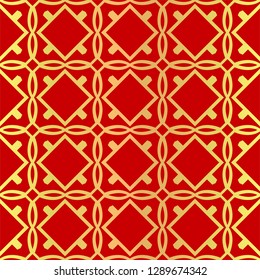 Luxury Stylish Geometry Seamless Pattern Art Deco Background. Texture For Wallpaper, Invitation. Vector Illustration. red gold color.