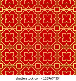 Luxury Stylish Geometry Seamless Pattern Art Deco Background. Texture For Wallpaper, Invitation. Vector Illustration. red gold color.
