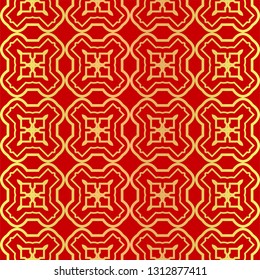 Luxury Stylish Geometry Seamless Pattern Art Deco Background. Texture For Wallpaper, Invitation. Vector Illustration. red gold color.