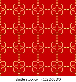 Luxury Stylish Geometry Seamless Pattern Art Deco Background. Texture For Wallpaper, Invitation. Vector Illustration. red gold color.