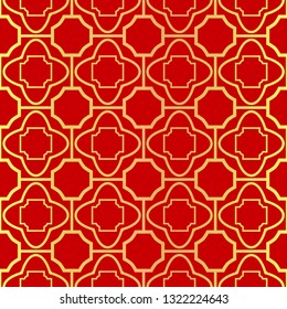 Luxury Stylish Geometry Seamless Pattern Art Deco Background. Texture For Wallpaper, Invitation. Vector Illustration. red gold color.