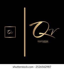 Design de logotipo de vetor de carta QV elegante de luxo
